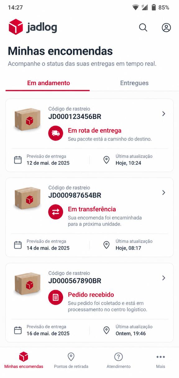 Tela 3 do aplicativo Jadlog